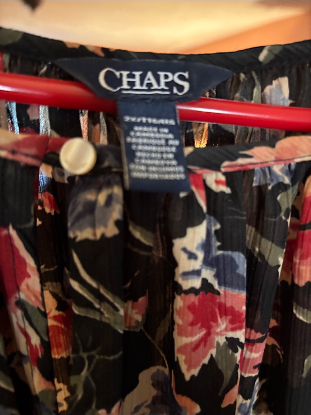 Chaps Black Floral Blouse with Pink & Blue Blooms - Picture 3 of 4